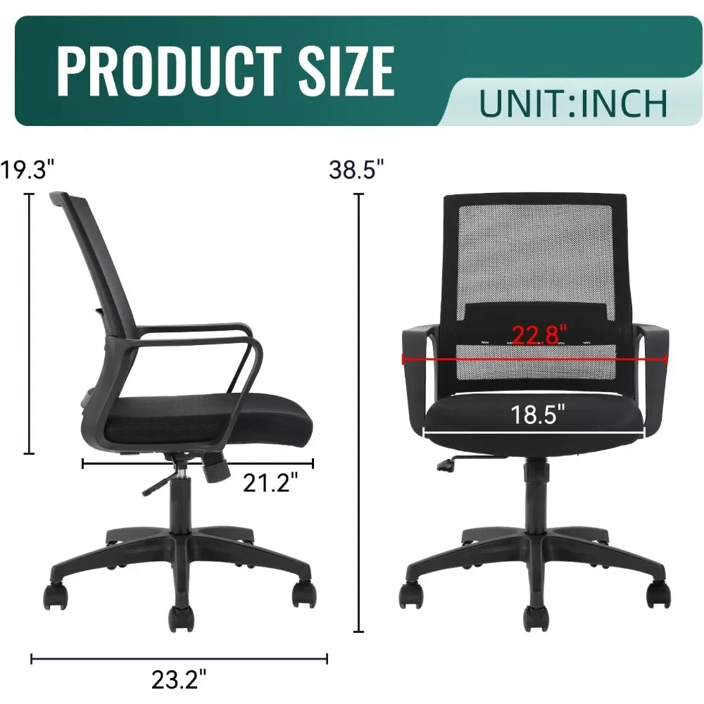 Task Chair Mid Back - Ergonomischer Bürostuhl, Netz-Computerstuhl mit mittlerer Rückenlehne,