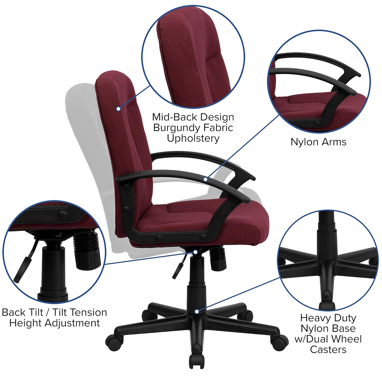 Burgunderroter Bürostuhl mit m – Task Chair Mid Back Bewertung und Preis