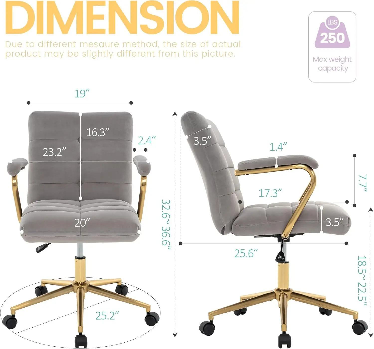 Samt-Schreibtischstuhl für das – Task Chair Mid Back Bewertung und Preis